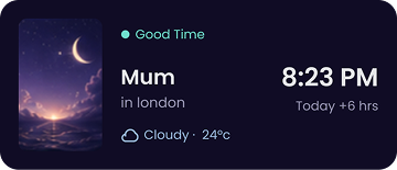 Mum in London, Good Time, 8:23 PM, Cloudy 24 degrees